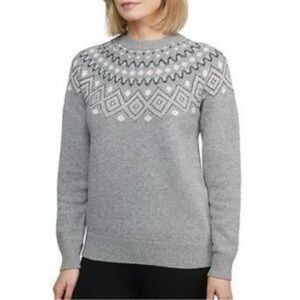 STORMPACK SUNICE Fair Aisle Cotton Blend Crewneck Sweater, Grey, Size Small